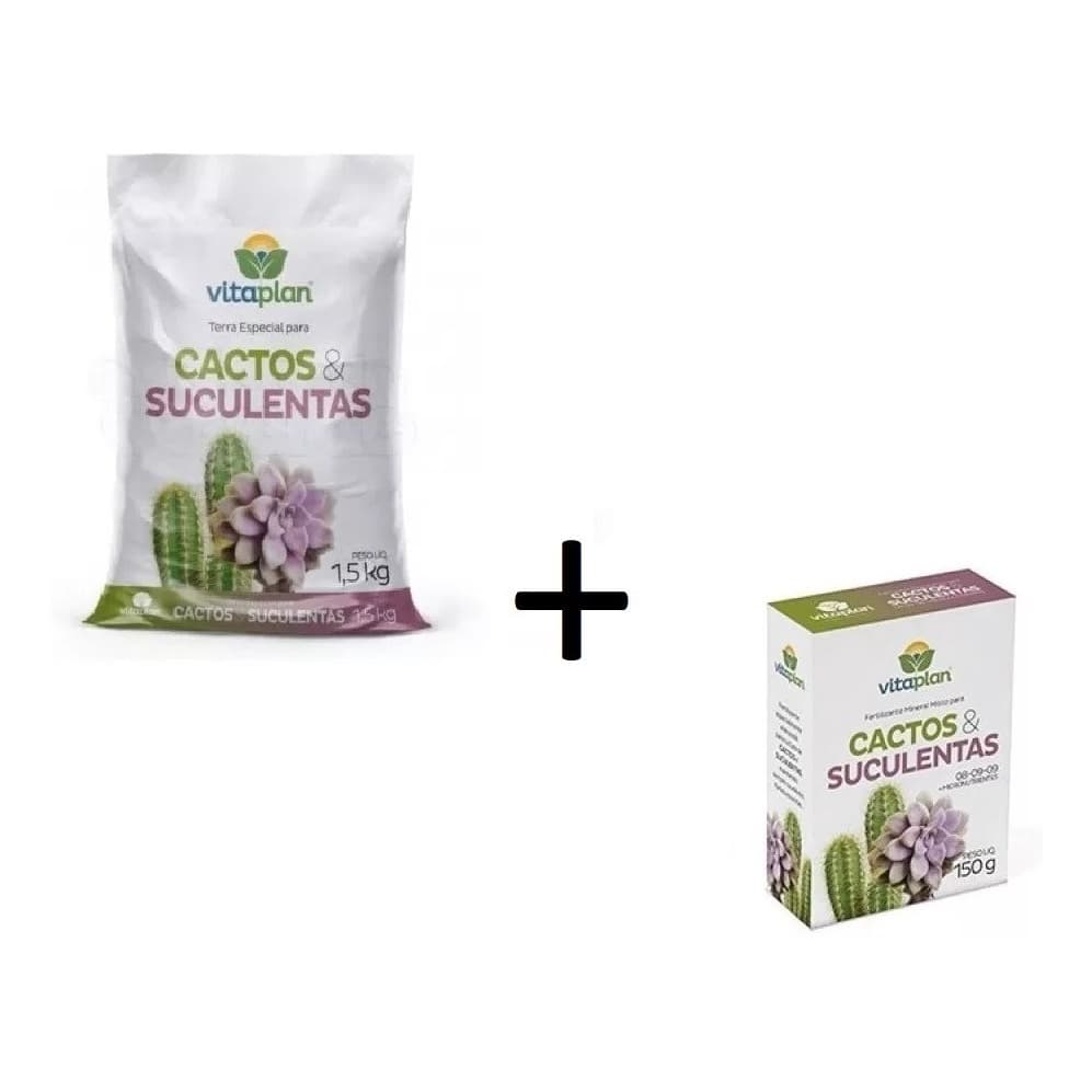 Kit Cactos Suculentas Substrato 1,5kg Fertilizante 150g 08-09-09 Suculenta Vitaplan Nutriplan