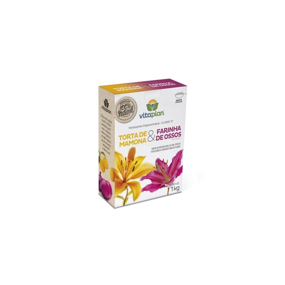 Fertilizante Torta de mamona + Farinha de osso 1Kg - Fertilizante Organomineral Classe A - Vitaplan