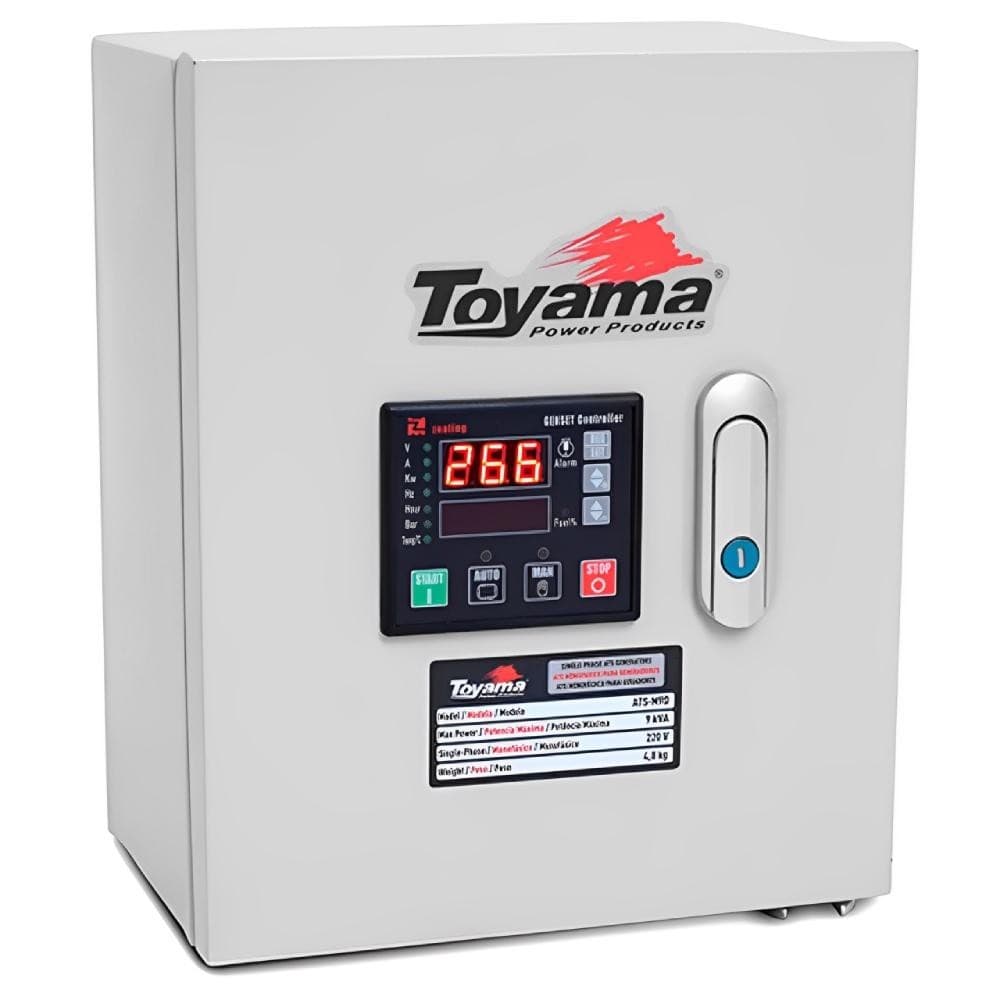 Painel ATS de Transferência Trifásico para Geradores ATS-T9 Toyama com display digital e logo Toyama