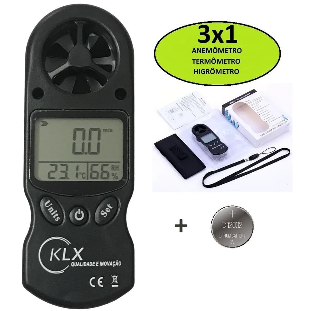 Anemômetro Digital mede Velocidade Vento Temperatura e Umidade KLX Qualidade e Inovação