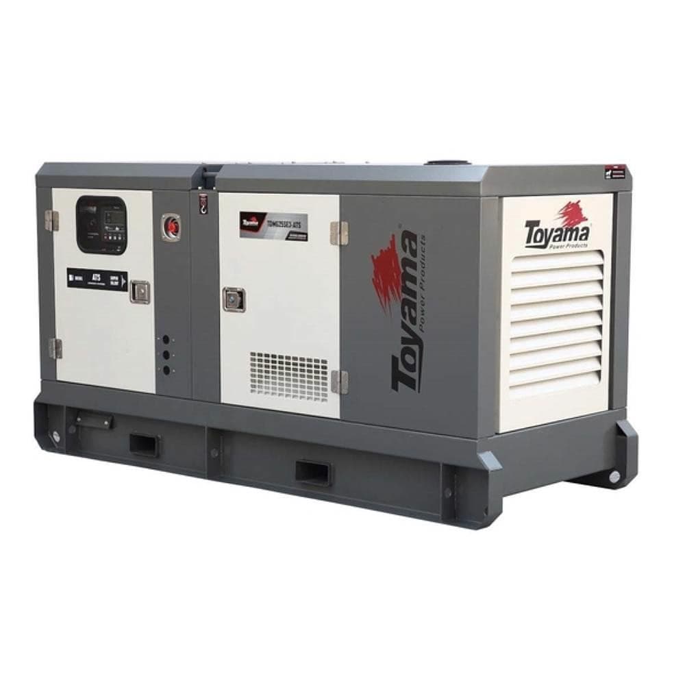 Gerador de energia diesel trifásico Toyama 27,5KVA com ATS cabinado silencioso, frontal