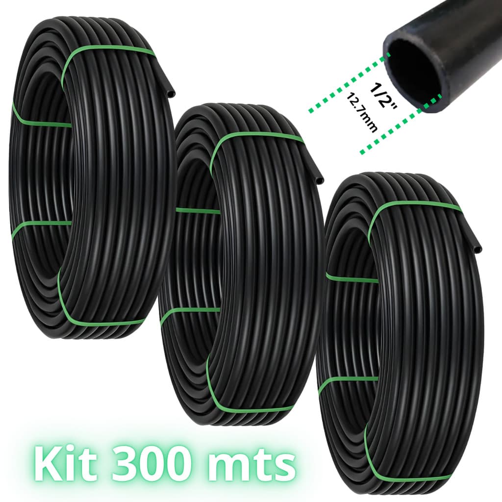 TUBO IRRIGAÇÃO AGRICOLA 1/2" X 1.2MM KIT 300 METROS POLIETILENO REFORÇADA