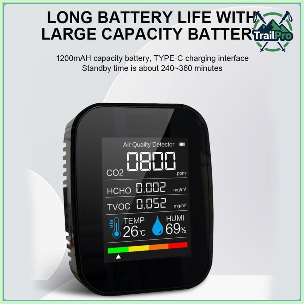 TrailPro Medidor de co2 multifuncional 5 em 1, testador digital de temperatura e umidade, monitor de qualidade do ar,
