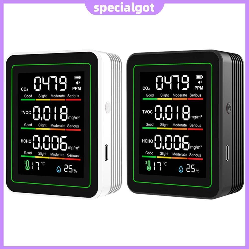 Monitor De Qualidade Do Ar Interno 5 Em 1 Medidor De CO2 TVOC HCHO Detector De Umidade E Temperatura [specialgot.br]
