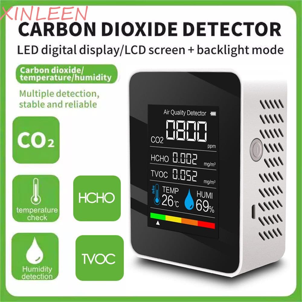 Monitor De Qualidade Do Ar XINLEEN , Detector De CO2 De Temperatura 5 Em 1 , Medidor De Testador De Umidade LCD TVOC