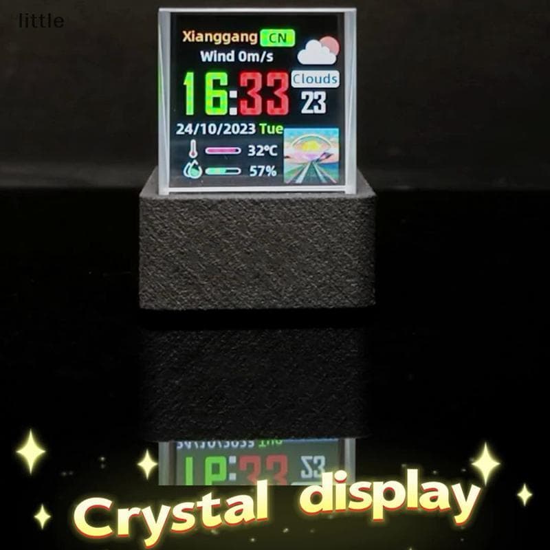 [FSP] Crystal Cube Photo Display Holográfico Desktop Estação Meteorológica Inteligente Digital Clo Com GIF Animações Álb