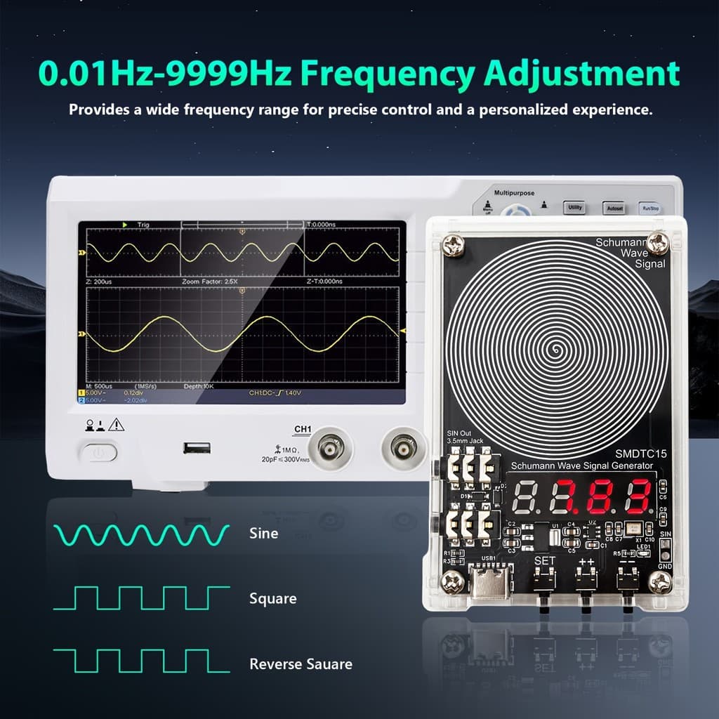 Gerador de ressonância Schumann de 7,83Hz, gerador de onda senoidal ajustável, faixa de frequência de 0,01Hz a 9999Hz, g