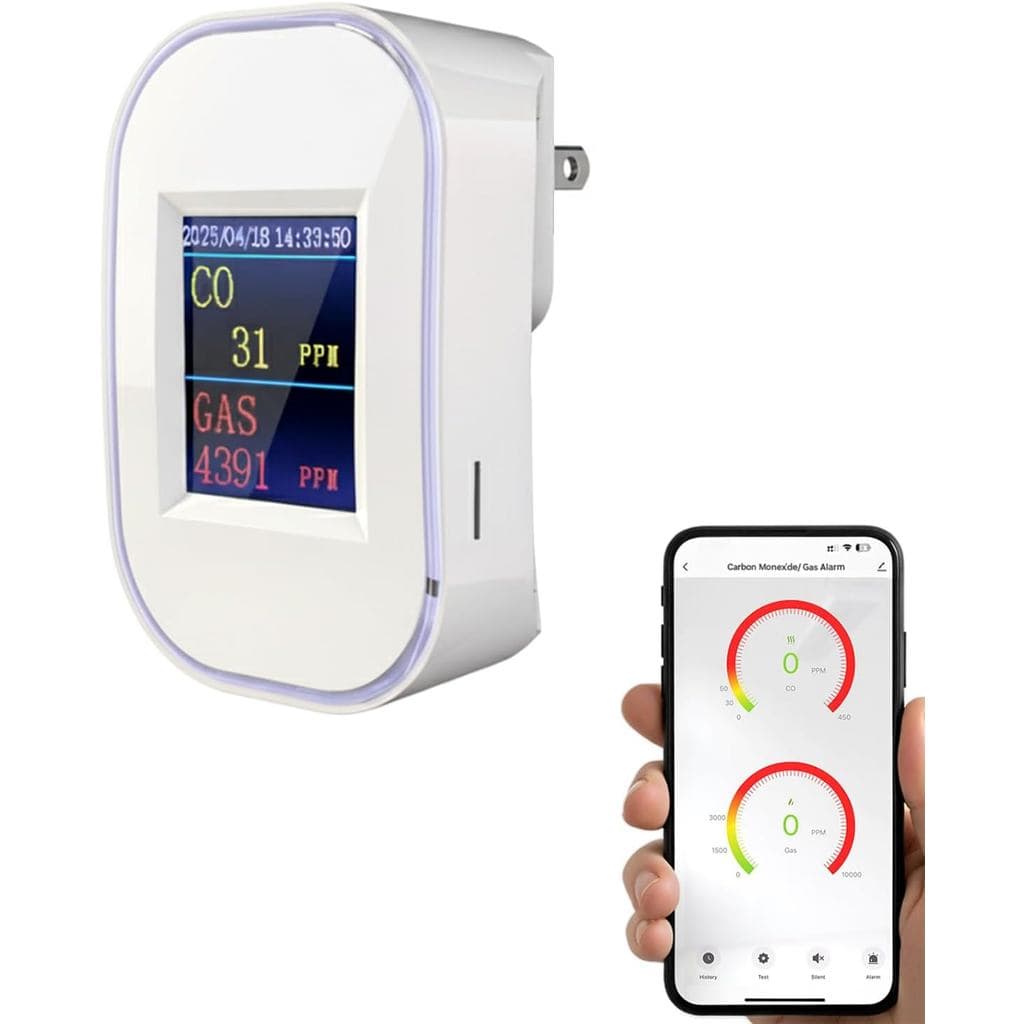 Detector de Monóxido de Carbono e Gás Natural com WiFi, Detector 2 em 1 de Gás e Monóxido de Carbono, Detector Inteligen