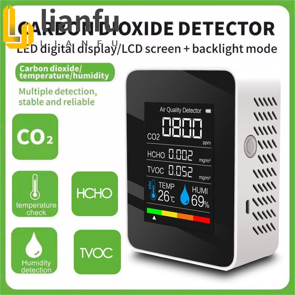 Detector De CO2 LIANFU , Monitor De Qualidade Do Ar LCD De Temperatura , Testador De Umidade Portátil 5 Em 1 Medidor De 