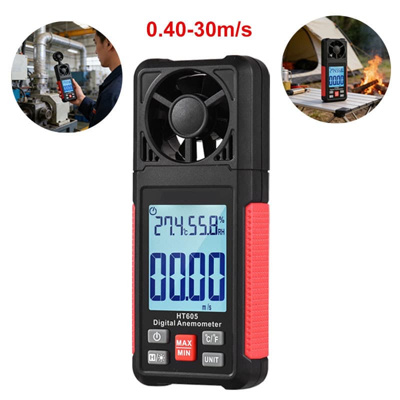Anemômetro Digital 0.40-30m/s Com Visor LCD Retroiluminado-Medidor de Velocidade do Vento e Temperatura (-20°C a 60°C).