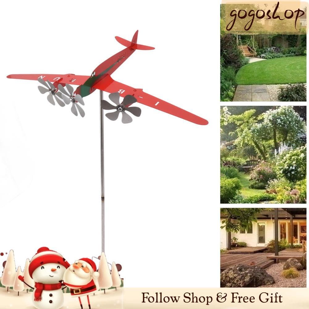 Gogoshopp-br Aeronave moinho de vento forma de metal cata-vento girador 3d vermelho à prova de ferrugem suave avião