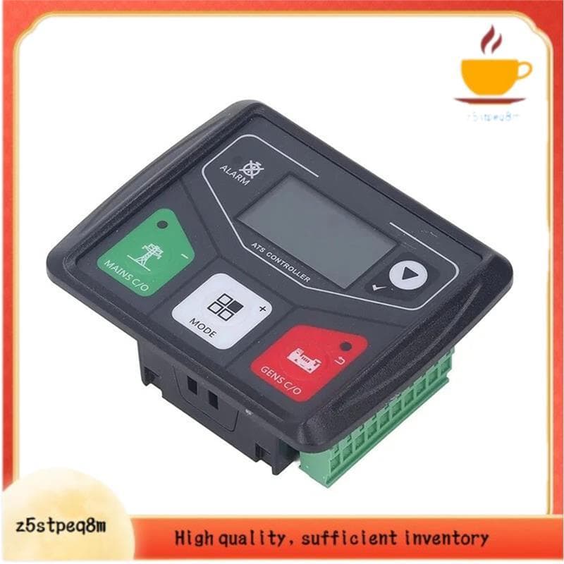 Controlador de transferência automática ATS320AC para gerador, painel preto com botões coloridos e porta USB.