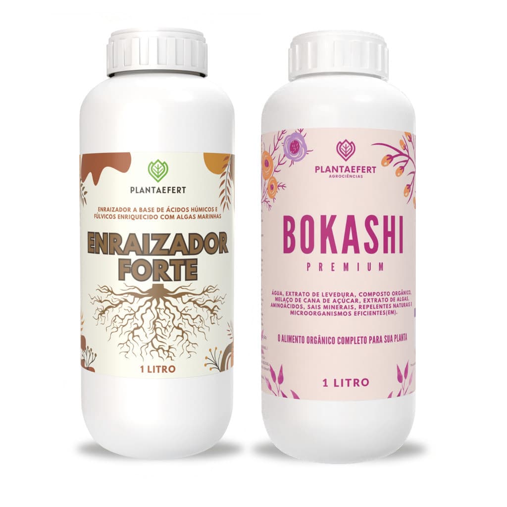 Adubo para plantas kit Enraizador 1 litro concentrado + Adubo Bokashi liquido 1 litro concentrado nutrição completa