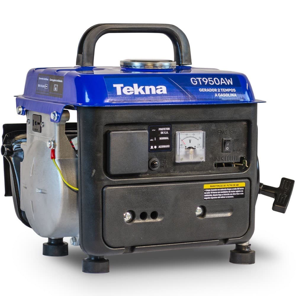 Gerador de energia 0,85 Kva a gasolina partida manual Tekna GT950AW azul e preto