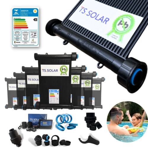 Kit Aquecedor Solar Piscina TS Solar com 5 Placas, Controlador, Quebra-Vácuo e Retenção