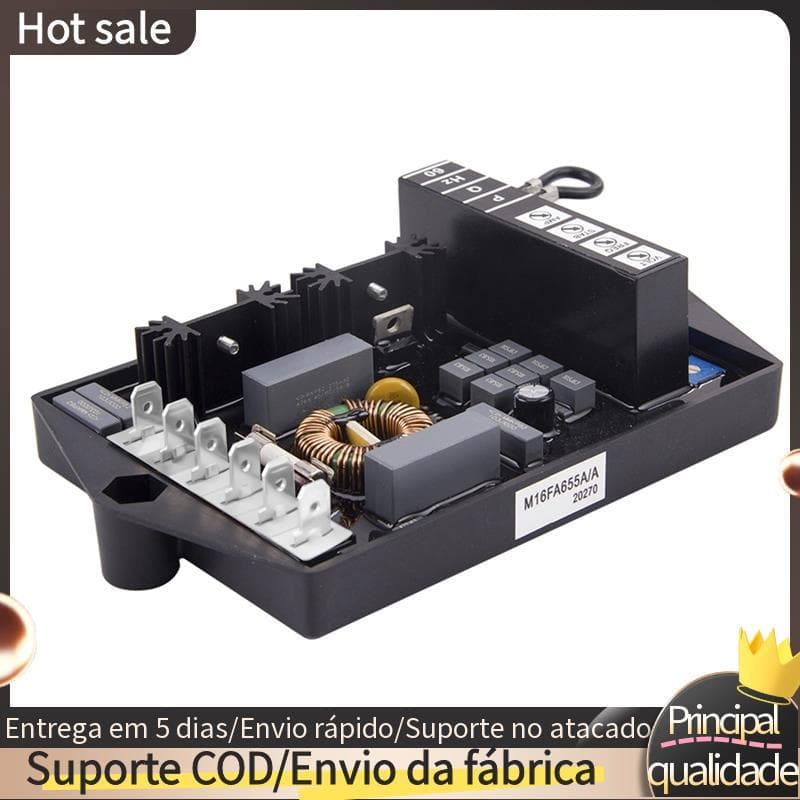Regulador de Tensão Automático Elétrico AVR para Gerador M16FA655A com componentes internos visíveis
