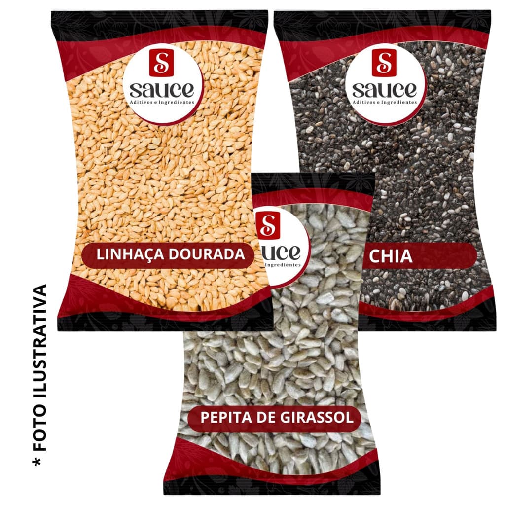 Semente de Chia,  Semente de Linhaça e Semente de Girassol Kit 500g