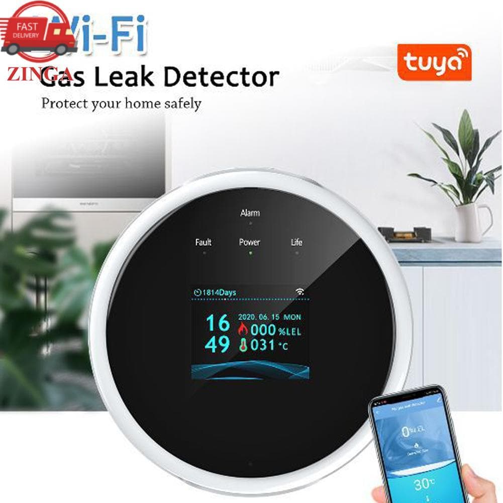 Zinga Tuya Wifi Sensor de gás natural Doméstico Detector inteligente de alarme de gás combustível Sensor de vazamento