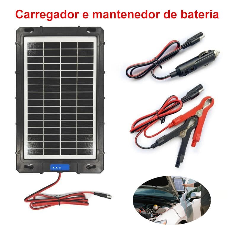 Carregador e mantenedor de bateria solar-para painel solar de carro, motocicleta, barco,trailer e moto de neve.