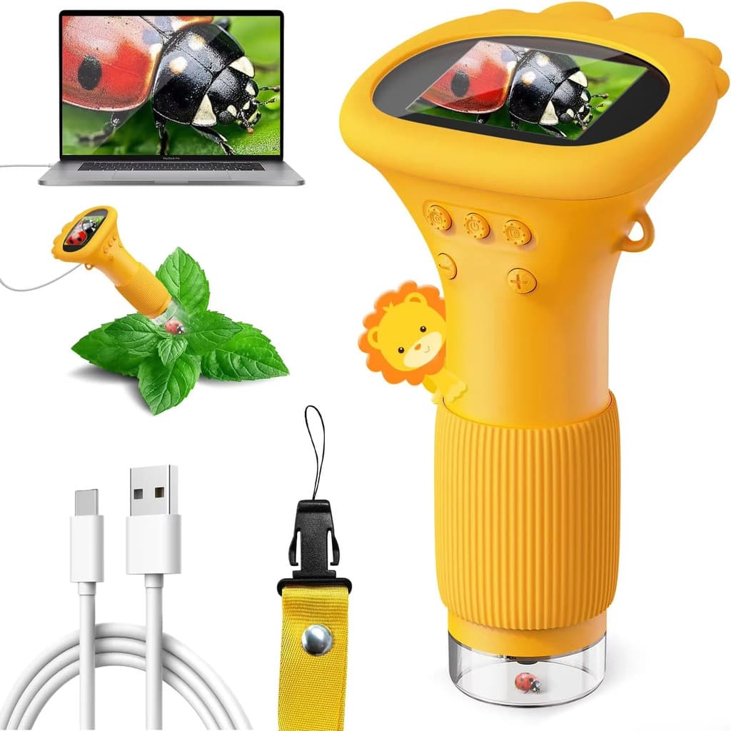 Microscópio de bolso infantil – Microscópio portátil 1000X para crianças | Mini microscópios de foto e vídeo