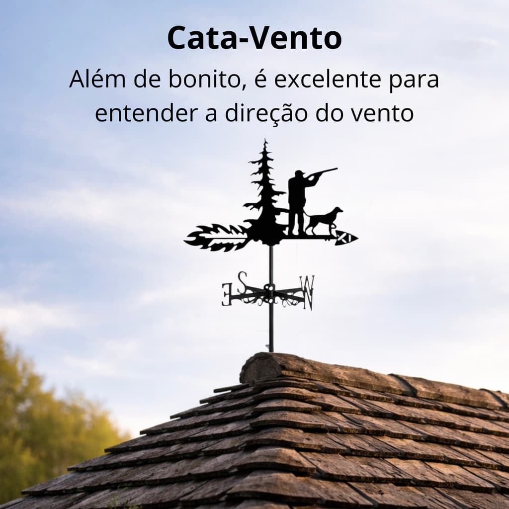 Moinho De Vento Cata-Vento Caçador e Cachorro Jardim Patio