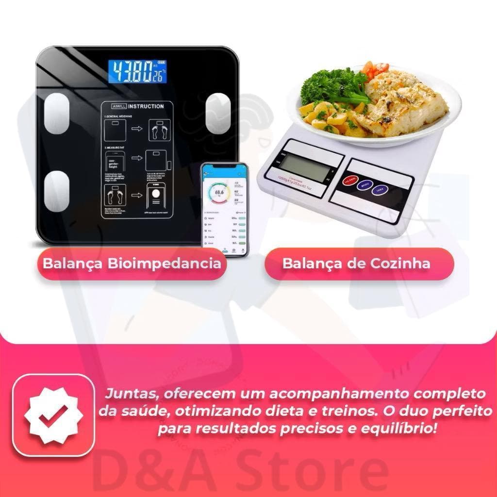 Kit 2 Balanças Digitais Balança de Cozinha Alta Precisão + Balança Bioimpedância Inteligente