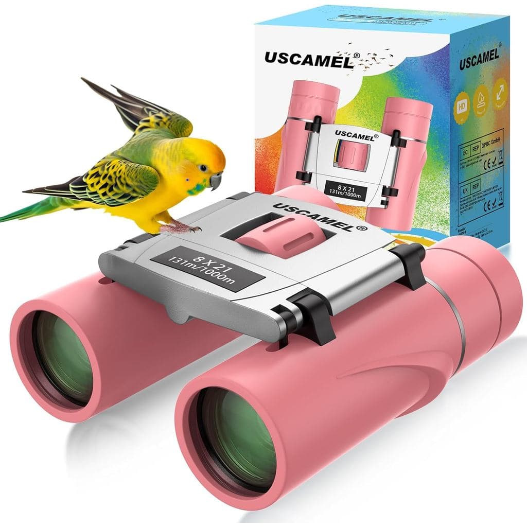Binóculos Compactos USCAMEL para Crianças de 4 a 8 Anos: Binóculos Pequenos 8x21 Rosa para Observação de Pássaros com Pr