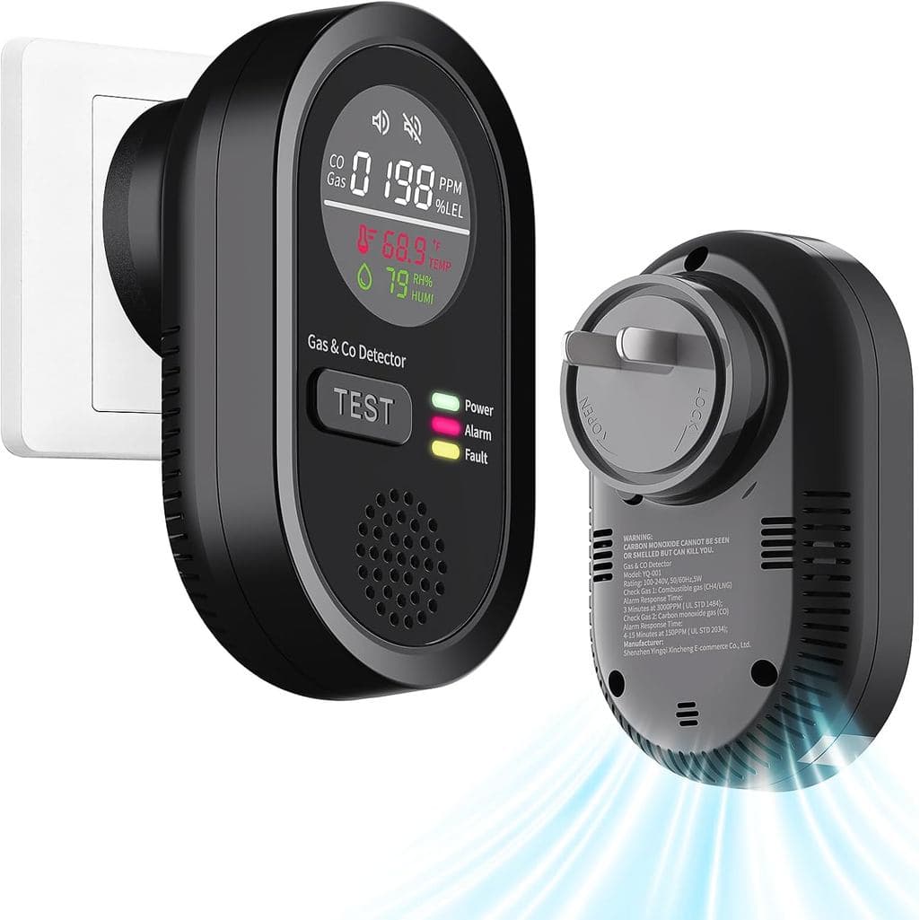 Detector de Monóxido de Carbono Portátil 8 em 1, Detectores de Monóxido de Carbono Plug-in com Tela HD, Gás Natural/Temp