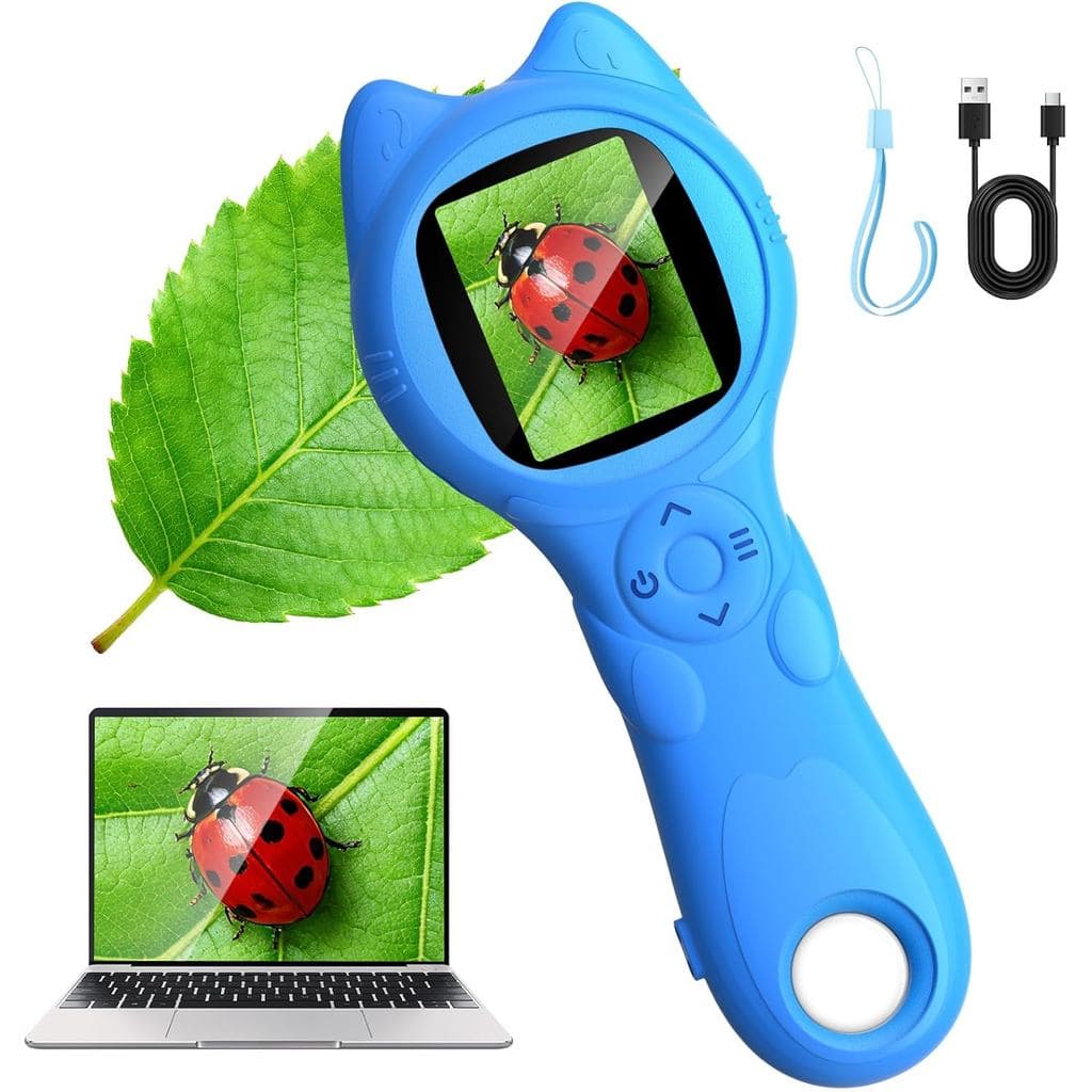Microscópio Portátil para Crianças, Autofoco 500X 1080P, Microscópio Digital para Crianças, Mini Microscópio Portátil de