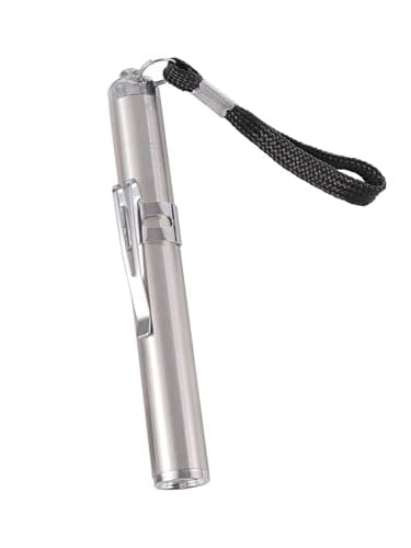 Ovoscópio LED Portátil em Alumínio, Lanterna Profissional para Inspeção de Ovos, Prata, 12cm, com Cordão, Ideal para Chocadeiras e Incubadoras, Alimentação por Bateria