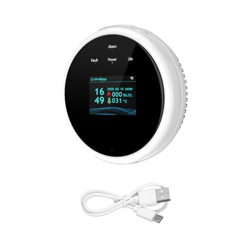 Detector de Vazamento Gás WiFi APP Alarme Alimentado por USB com Prompt Voz Exibição Temperatura e Relógio para Cozinha Residencial Trailer RV