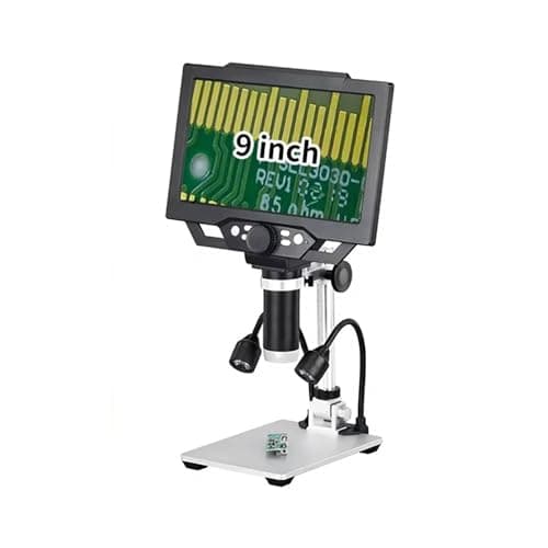 FINYQBET Microscópio Digital Eletrônico LCD 1600X com Tela 9 Polegadas, Zoom Contínuo e Iluminação LED Ajustável - Ideal para Soldagem PCB, Inspeção de Eletrônicos e Uso Acadêmico(100-240V)
