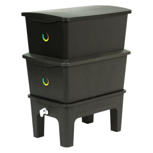 Composteira Doméstica, 90L, 2 Andares, 36 x 43 x 62 cm (Preto)
