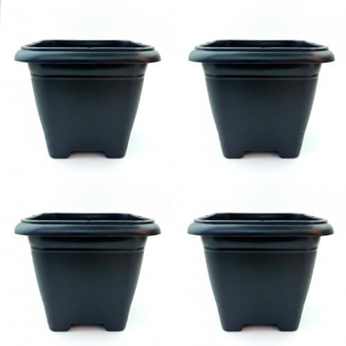 Kit 4 Vaso Planta Quadrado Plástico 17cm Preto Jardinagem Premium