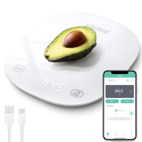 arboleaf Balança Digital de Cozinha 10kg Balança Digital Precisão 0,5g, Balança Precisão Cozinha com App Nutricional, Balança Digital Alimentos e Comida, Balança Cozinha Digital USB Recarregável