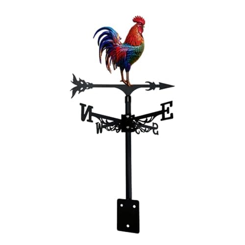 LUMINFLY Cata-vento de galo de metal com ponta de flecha, fácil instalação, decoração de telhado de pátio de jardim ao ar livre, indicador de direção do vento