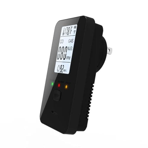 Detector de Gás Natural e Monóxido Carbono 4 em 1 com Sensor Temperatura Umidade Alarme 85dB Display LCD Plug-in para Casa RV Viagem