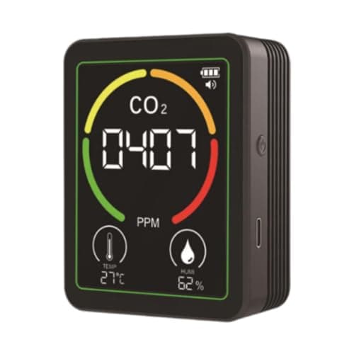 KAIYUEMAOYI de qualidade do ar, medidor de umidade, temperatura de CO2, display USB, analisador de ar recarregável, display em tempo real para pátio de, Preto