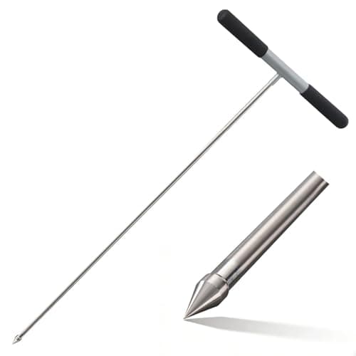 Haste de sonda de solo, ferramenta localizadora de fossas sépticas de 84 a 122 cm, haste de sonda de aço inoxidável, haste de sonda de solo com alça T, ferramenta de haste de solo para compactação de