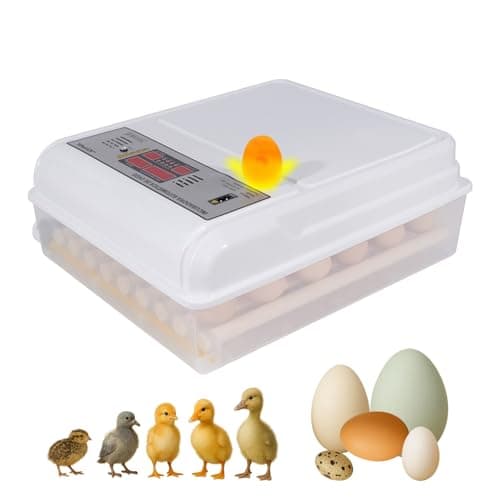 JOYFOX Incubadora Automática de Ovos 48–64 Ovos com Fonte Dupla 127V e Entrada para Bateria 12V, Controle de Temperatura e Umidade, Giro Automático e Ovoscópio Integrado