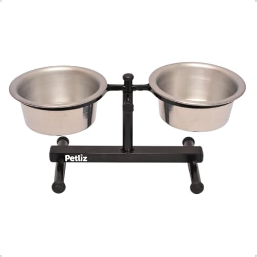 Comedouro Regulável de Alumínio P Para Cães Cachorro Porte Pequeno 900ml - Preto