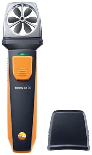 Anemômetro Molinete Operação Smartphone Testo 410i para medir volume de fluxo, velocidade do ar e temperatura em saídas de ar