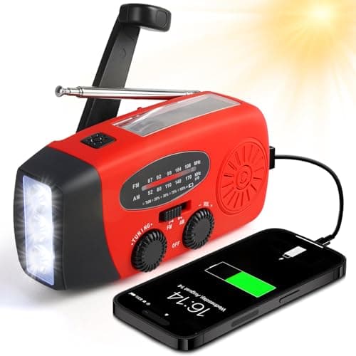 Rádio de Emergência com Manivela, Solar e Bateria 2000mAh, Lanterna LED, Sintoniza AM/FM e NOAA, Portátil para Emergências