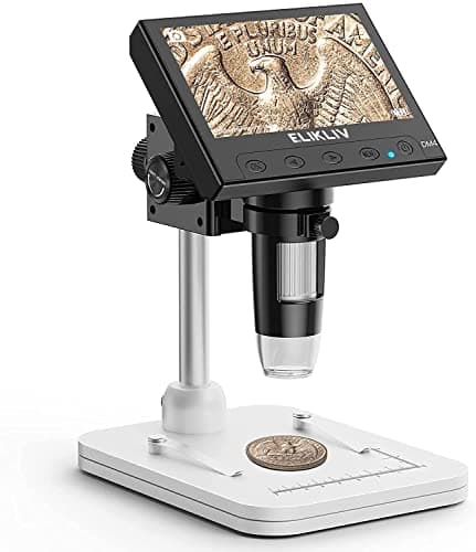 Elikliv Microscópio, LCD Digital Coin Microscópio 1000x, lupa de moeda com 8 luzes LED ajustáveis, PC View compatível com Windows/MacBook, EDM4, 4,3 polegadas