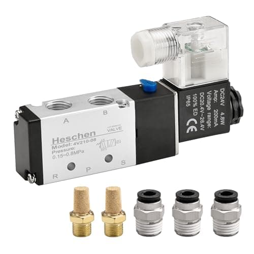 Heschen Válvula Solenoide Elétrica Pneumática 4V210-08 24VDC PT1/4 5 Vias 2 Posições Bobina Única Operada por Piloto CE Elétrico com Conexões e Silenciador