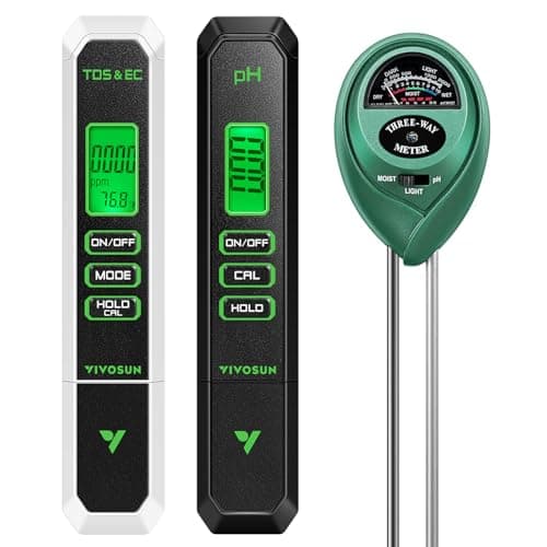 VIVOSUN Medidor de pH digital, 3 em 1 TDS/EC/medidor de temperatura, combo 3 em 1 testador de umidade do solo/pH/luz para casa, jardim e hidroponia