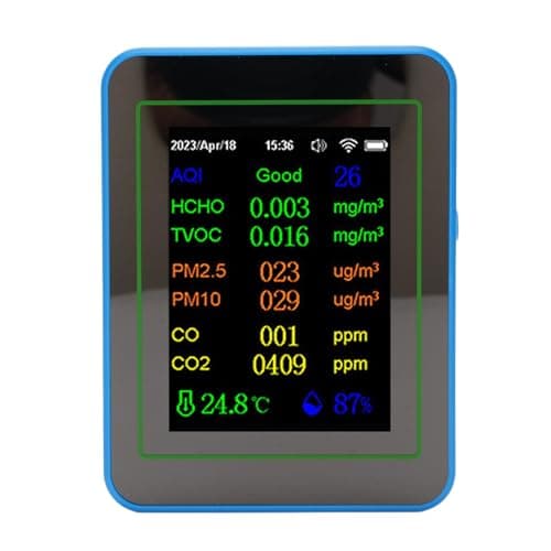 UPALDHOU Medidor de Qualidade do Ar Com Detecção Inteligente, Wi-fi Interno, Co2, Tvoc, Hcho, Temperatura, úmido, 12 Em 1, Alimentado por Bateria, para Escritório Doméstico, Material Abs (Branco e