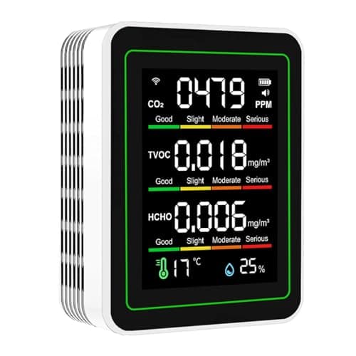 Luocute Medidor de Qualidade do Ar, Monitor de CO2 Interno 5 Em 1 Com Controle de APP WiFi, Detector Em Tempo Real para CO2 TVOC HCHO Temperatura e Umidade, Testador Portátil de