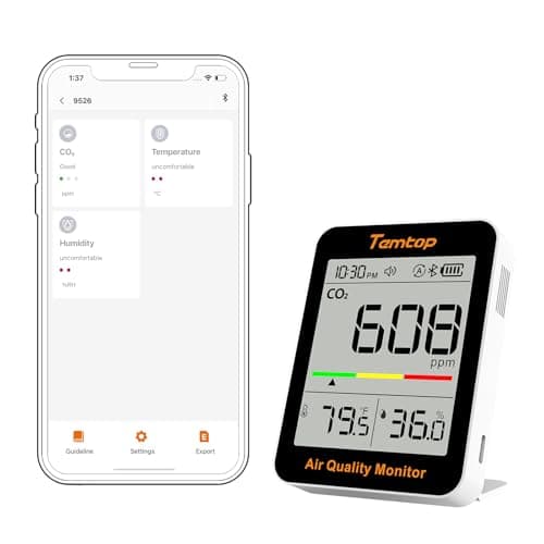 Temtop Monitor de CO2 Monitor de qualidade do ar interno com conectividade BLE app, medidor de CO2 portátil, CO2, temperatura, umidade para casa, escritório ou escola