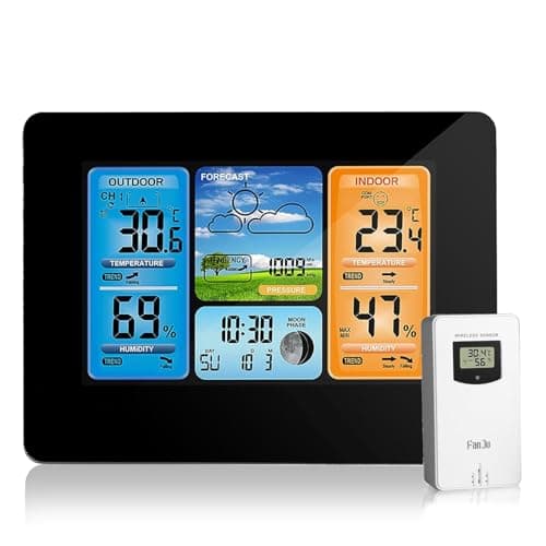 ALLOMN Estação Meteorológica Sem Fio para Ambientes Internos E Externos, Termômetro Digital com Visor Lcd Colorido, Barômetro com Alarme Duplo, Previsão do Tempo com Luz de Fundo Ajustável, Preta